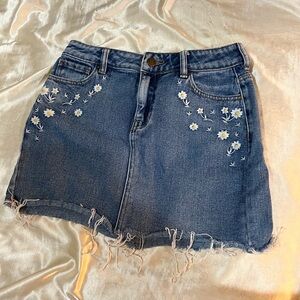 PacSun Blue Denim Skirt with Floral Embroidery